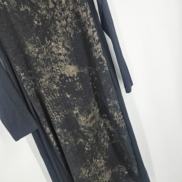Alembika Dress Black Gold Textured Crinkled Long Sleeve Maxi Pockets Size 2 - Picture 2 of 5
